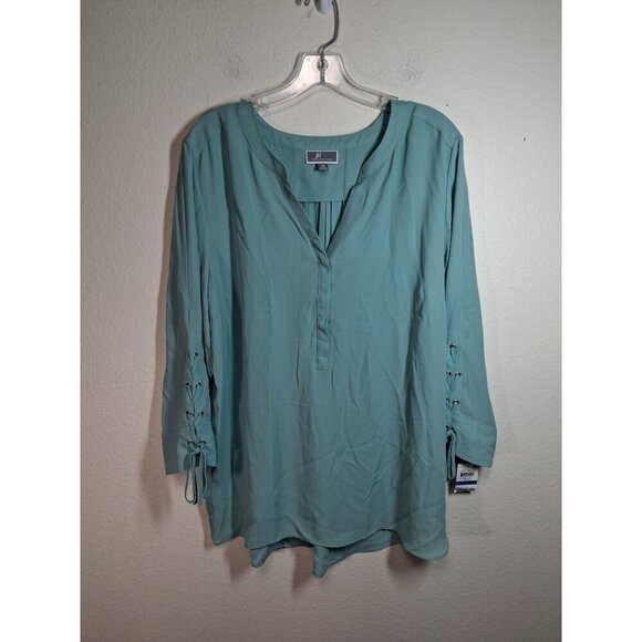 JM Collection Tops - NWT JM Collection Blouse Business Casual Boho Office Preppy Teal Blue Size XL